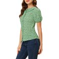 thumbnail image 5 of INSPIRE CHIC Women's Floral Puff Sleeves Pleated Collar Button Down Shirt S Green, 5 of 8