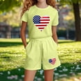 thumbnail image 5 of Boys Girls Kids 2-Piece Outfit Set Patriotic Graphic Print Short Sleeve Top & Shorts Green 3-4 Years, 5 of 5