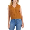thumbnail image 1 of Hooked Up by IOT Womens Cable Knit Sweater Vest, toastedbronze, Juniors, S, 1 of 1
