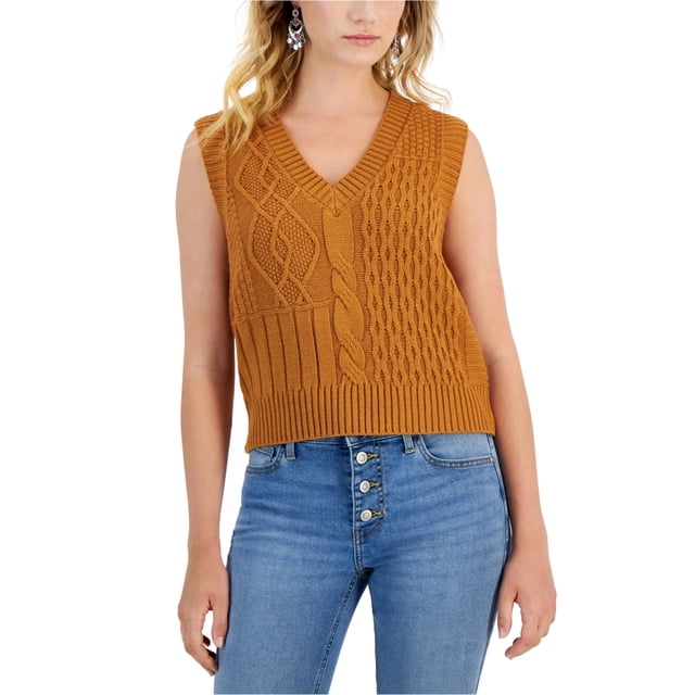 Hooked Up by IOT Womens Cable Knit Sweater Vest, toastedbronze, Juniors, S