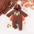 thumbnail image 2 of Odeerbi Infant Boys Girls Clothes Thanksgiving Turkey Rompers Jumpsuits Children's Clothing New Baby Turkey Embroidery Thick Warm Long Sleeve Onesie Bodysuit Brown, 2 of 8