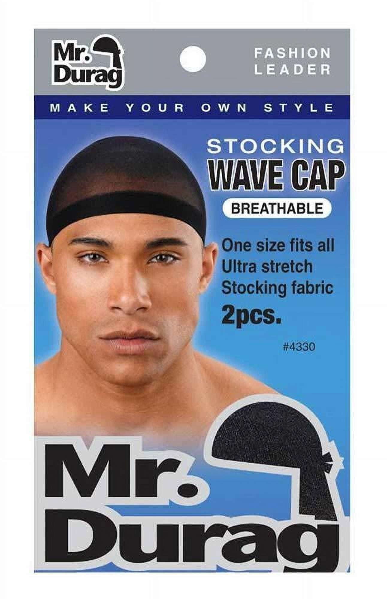 (6 pack) Mr. Durag Black Stocking Wave Cap with Wide Band, 2 Pack