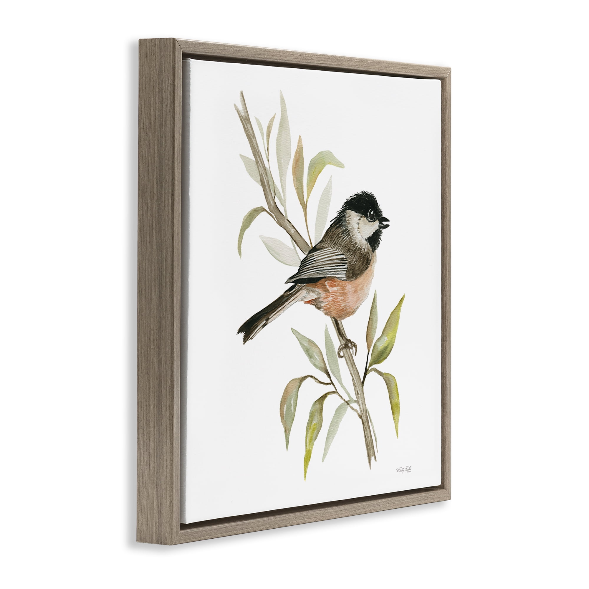 Stupell Industries Sparrow on Branch Animals & Insects Painting Brown Floater Framed Canvas Art Print Wall Art, 25 x 25