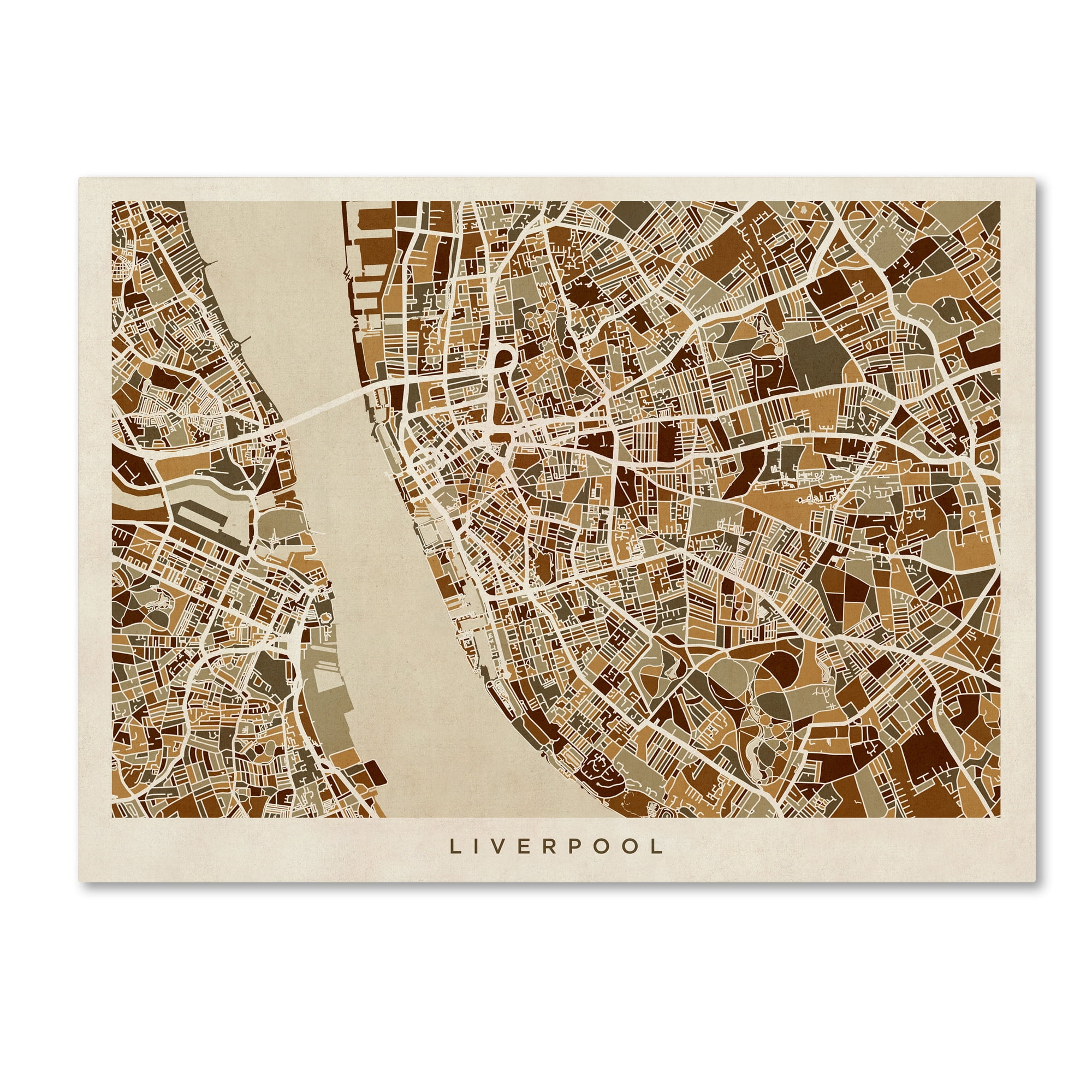 Trademark Fine Art "Liverpool England Street Map 3" Canvas Art by Michael Tompsett