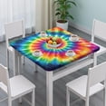 thumbnail image 3 of Colorful Rainbow Tie Dye Spiral Pattern Square Fitted Tablecloth with Elastic Edge,Square Table Cover,Washable Elastic Table Cover for Home Kitchen Party Decor 36"x36", 3 of 6