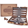 thumbnail image 1 of Juego de mesa Backgammon AMEROUS Classic de 28 cm con funda de piel, 1 of 7