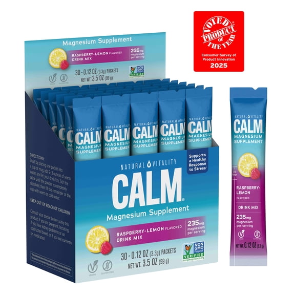 CALM Magnesium Powder | Raspberry Lemon Drink Supplement | 30 Packets | by Natural Vitality