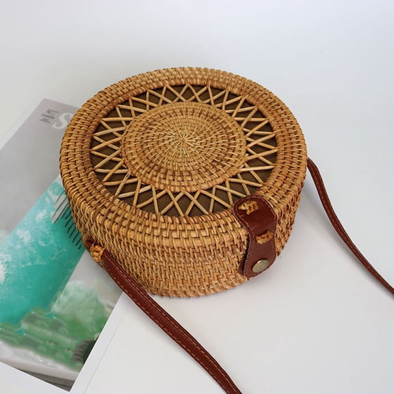 UPOUART Khaki Rattan Woven Strawberry Pattern Straw Pouch 20x8cm Lightweight Travel Storage