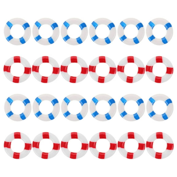 Worgeous 24pcs Marine Theme Mini Life Ring Decorative Ornament Miniature Swimming Ring Lifebuoy Landscape Swim Lifebuoy Decoration Nautical Decor Marine Theme Decorations