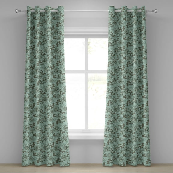Ambesonne Floral Grommet Curtain, Romantic Inspirations, 50" x 96", Seafoam Sage Green