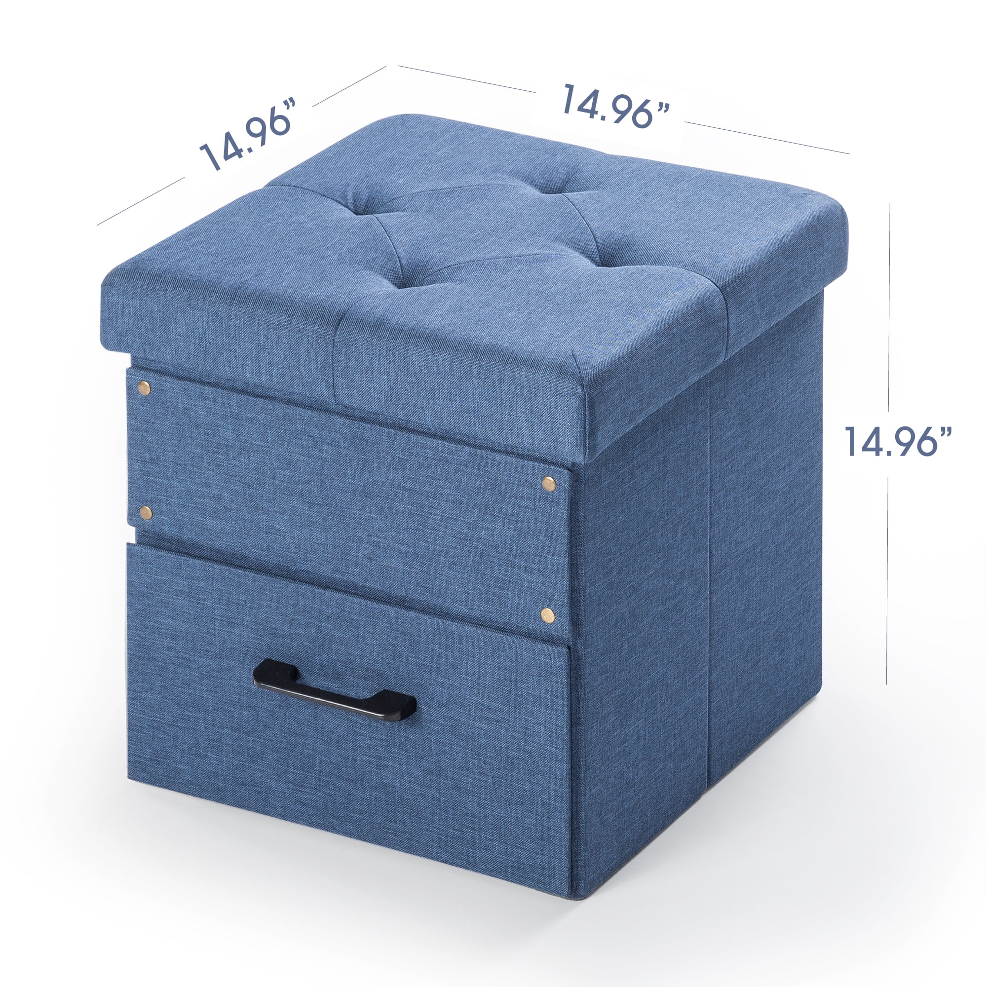 Mellow Stockbox 15" Ottoman with Storage Drawer, Blue