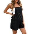 thumbnail image 2 of Women Maternity Jumpsuit Shorts Casual Solid Color Sleeveless Pregnancy Overalls with Waist Straps Black M, 2 of 7