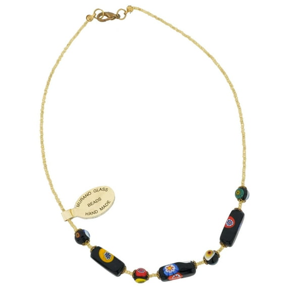 GlassOfVenice Antique Venetian Beads Murano Glass Necklace - Black Millefiori