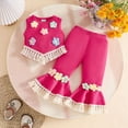 thumbnail image 2 of Toddler Baby Girl Outfits Summer Clothes Set Crochet Flower Fringe Sleeveless Top and Bell Bottom Pants Set Casual Toddler Outfit 6-9 Months, 2 of 7