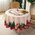 thumbnail image 6 of Christmas Waterproof Tablecloth – Beige Watercolor Christmas Tree, Red Flower & Pinecone Floral Design – Holiday Dining Table Cover for Xmas Party & Home Decor, 60" Round, 6 of 6