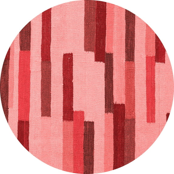 Ahgly Company Indoor Round Abstract Red Contemporary Area Rugs, 4' Round
