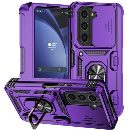 Dteck for Samsung Galaxy Z Fold 6 Case with S Pen Holder & Sliding Camera Protetor, Built-in Hinge Protection Durable Sturdy Phone Cover Case with Ring Holder Kickstand for Galaxy Z Fold6 5G,Purple