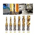 thumbnail image 4 of Paquete de 6 machos de roscar, brocas para roscar, rosca métrica M3-M10 con revestimiento de titanio HSS y brocas de roscar con vástago estriado hexagonal de 1/4" para roscar diferentes roscas., 4 of 5