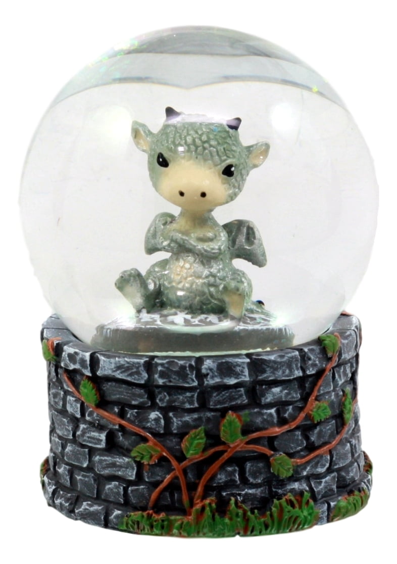Ebros Gift Small Collectible Whimsical Sulky Baby Dragon Water Globe 3.5"H 