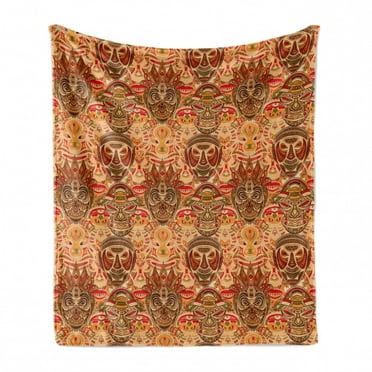 African Soft Flannel Fleece Throw Blanket, Motif with Pattern Design, Cozy Plush for Indoor and Outdoor Use, 60" x 80", Sand Brown Orange, by Ambesonne