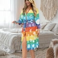 thumbnail image 5 of Yuyamidu Rainbow Stripes Robe for Women After Shower Heart Womens Bath Robes Female Spa Bathrobe V-Neck Nightgowns Dress for Sleep Party Valentine's Day Casual Longwear Size XL, 5 of 7