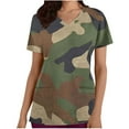 thumbnail image 2 of Rciityk Womens Scrub Tops Summer Causal Camouflage Printed Nursing Uniform Stretch V Neck Short Sleeve Workwear Blouse with Pockets Army Green L, 2 of 5