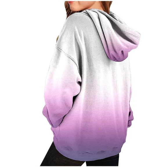 Girls Hoodie Trendy Cute Hooded Sweatshirts Oversized Long Sleeve Gradient Pullover For Girls Clothes Light Purple 9-10 Years