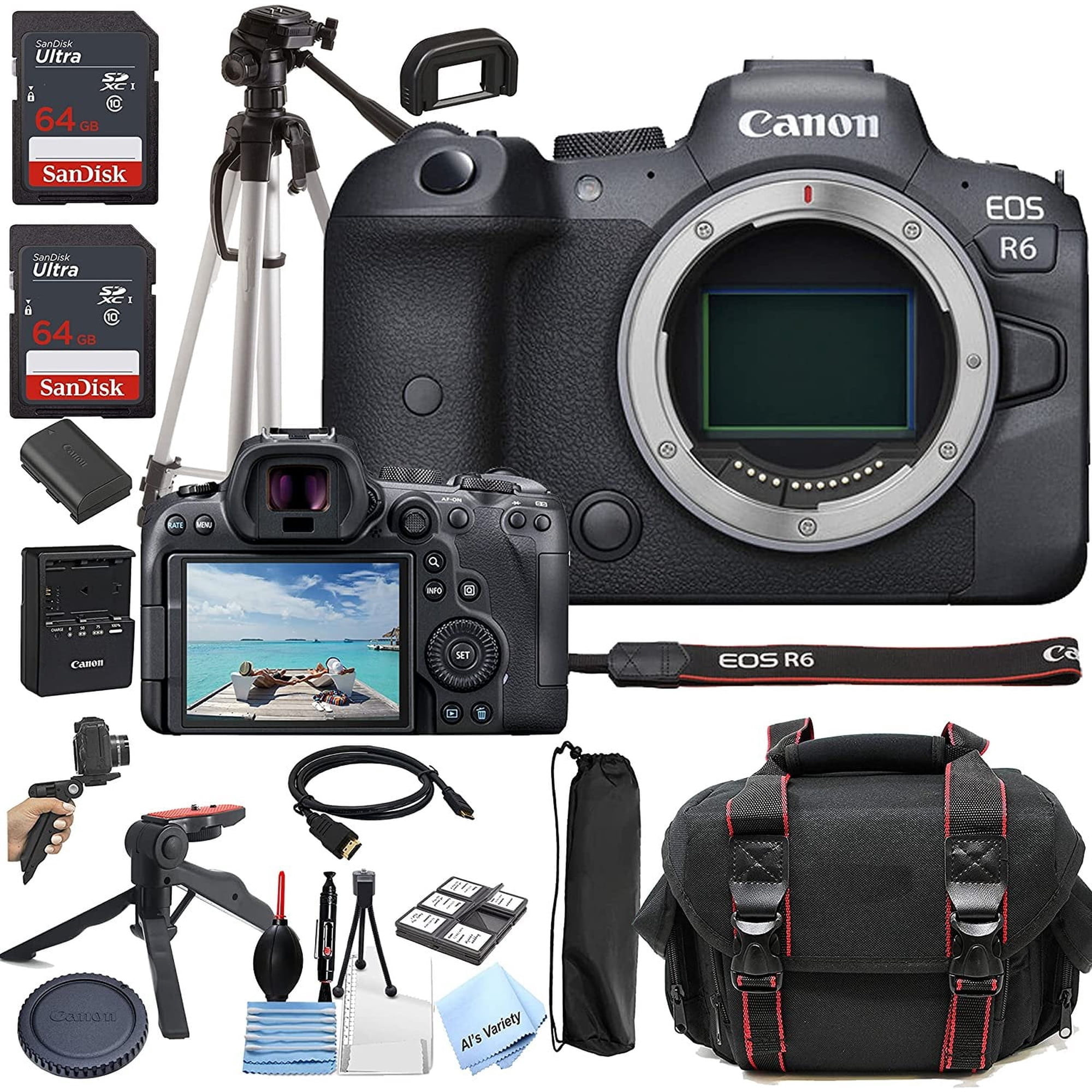 Canon EOS R6 Mirrorless Digital Camera Body Only + Als Variety Accessories Includes: 2X 64GB Memory + Case + Tripod + Grip Pod + HDMI Cable + More 22pc Bundle (International Version)