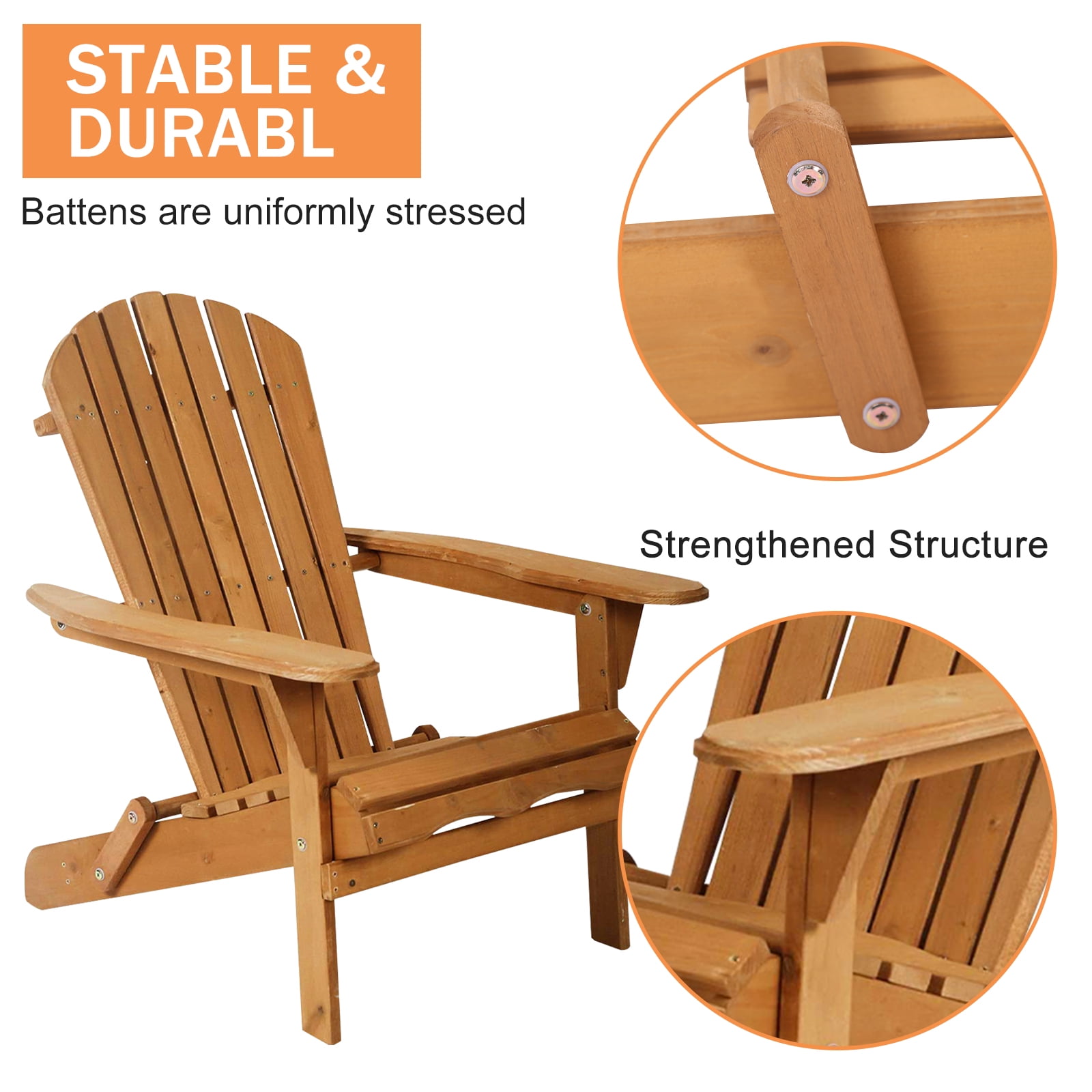 NiamVelo Outdoor Adirondack Chair, Folding Wood Durable Patio Lawn Chair Weather Resistant for Patio Deck Garden, Natural