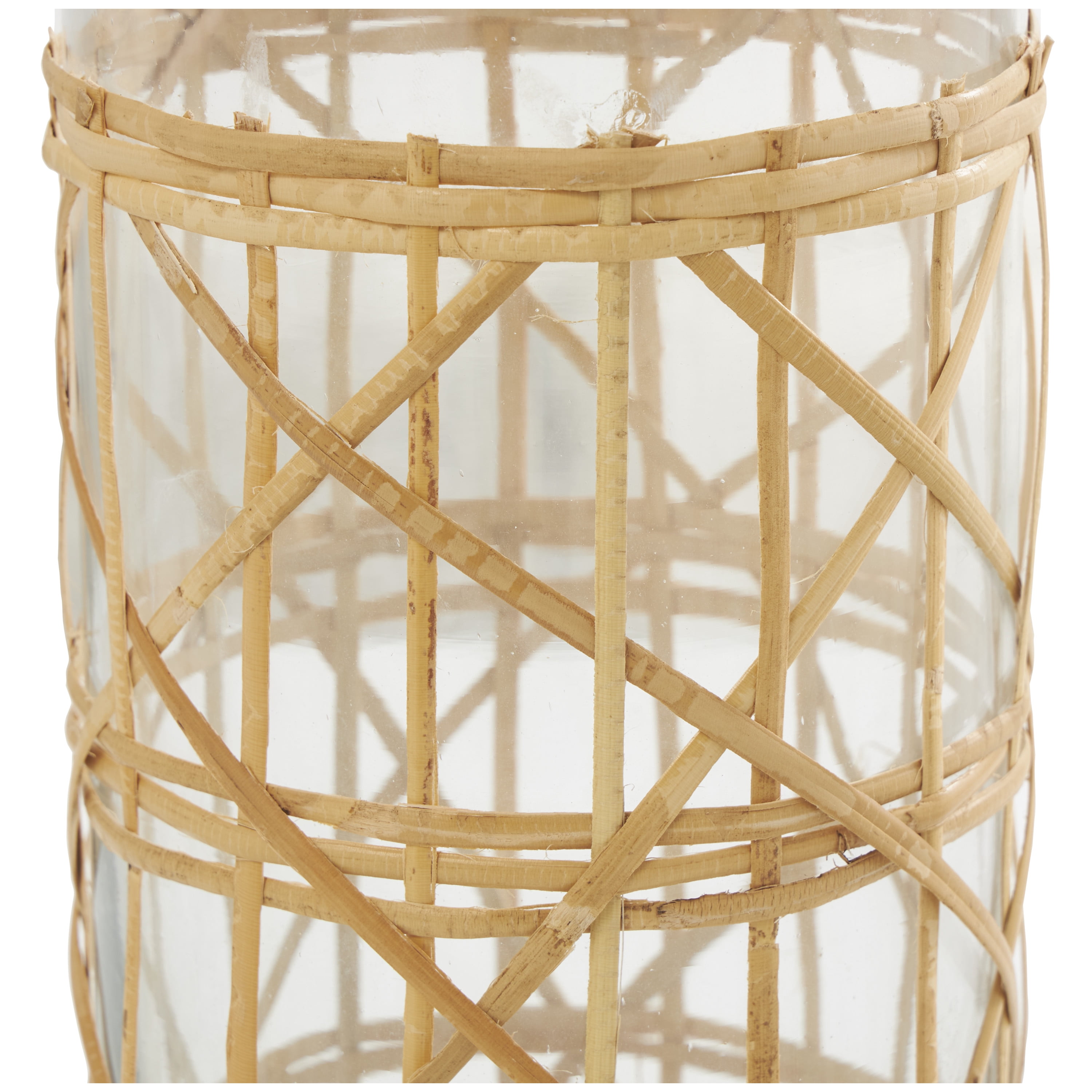 DecMode 23" Handmade Tall Glass Vase with Light Brown Rattan Woven Body and Neck