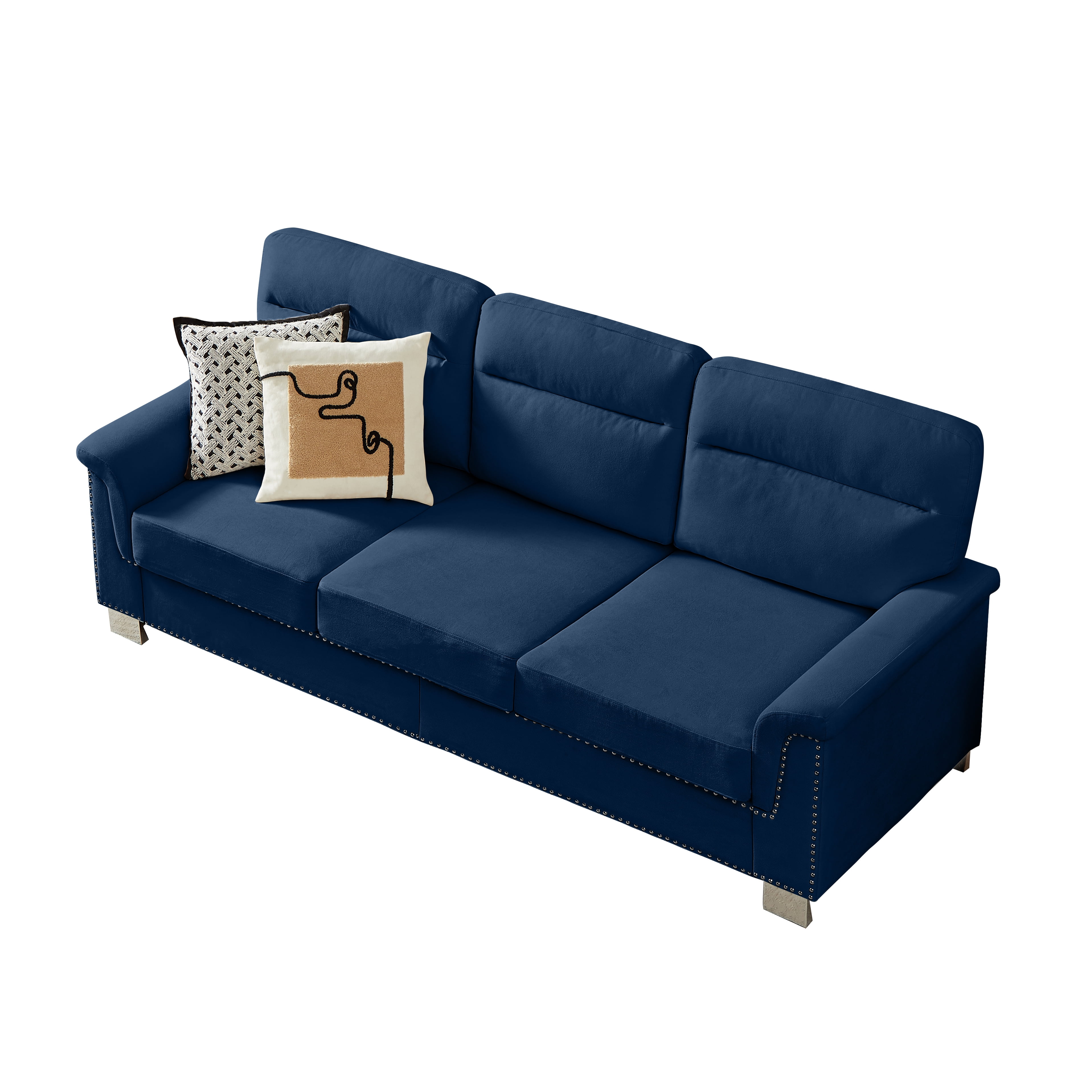 Sofa, 3 Seater Sofa, Couch, Compressed 82 Inch Modern Fabric Sofa with Snowfleece Upholstery and Curved Armrests for Living Room or Bedroom, Blue
