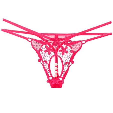 Women s Crotchless Panties Hot Pink Floral Lace Brief Women s Sexy Lingerie & Underwear Women Low Rise Panties Cheeky Panties for Women One Size