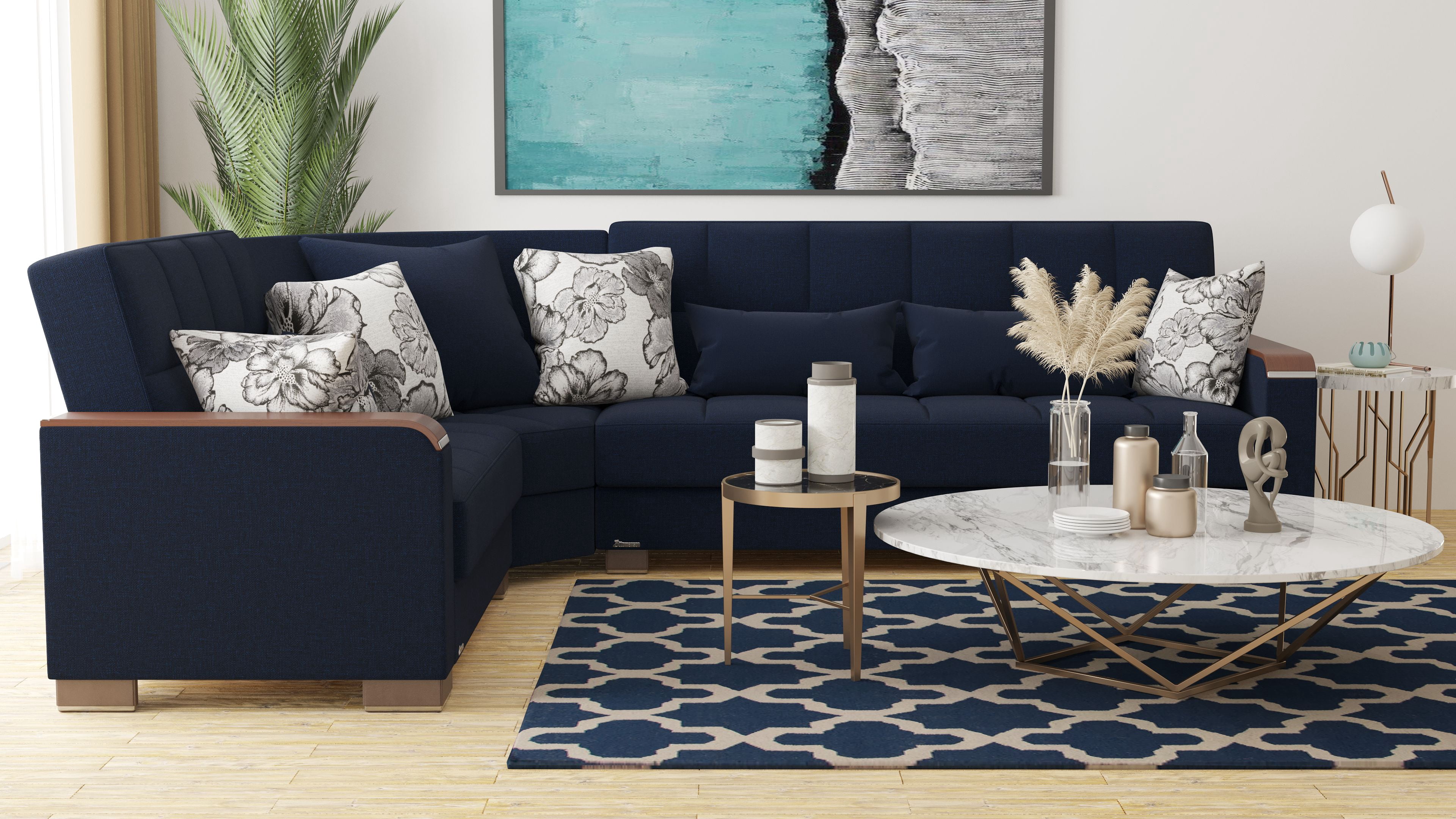 Ottomanson Origins X Convertible Sectional Sofa, Dark Blue Polyester