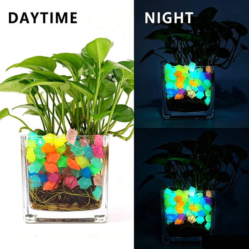 300 PCS Resin Glow in The Dark Rocks, 0.55 Inch Luminous Pebbles for Aquarium, Garden, Pathway, Vase - Safe Non-Toxic Glowing Stones for Fish Tank, Turtle Tank, Night Light Decor, Crafts