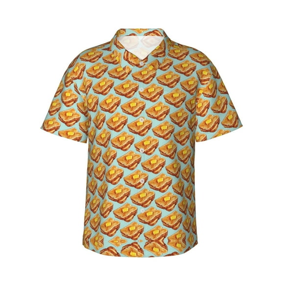 Toast Sandwich Hawaiian Shirts For Men, Summer Short-Sleeve Relaxed-Fit Button-Down Shirts Small