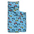 thumbnail image 2 of Monster Cartoon Truck Blue Pattern Teens Toddler Nap Mat with Pillow, Sleeping Mat Bag for Preschool Daycare 50"x20", 2 of 6
