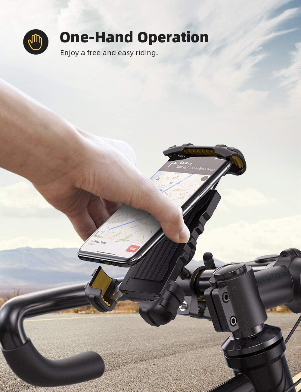 Lamicall Motorcycle Phone Holder Mount - Bike Handlebar Phone Mount Clamp,  One Hand Operation, ATV Scooter Phone Clip for iPhone 15/14 Pro Max/X/XS
