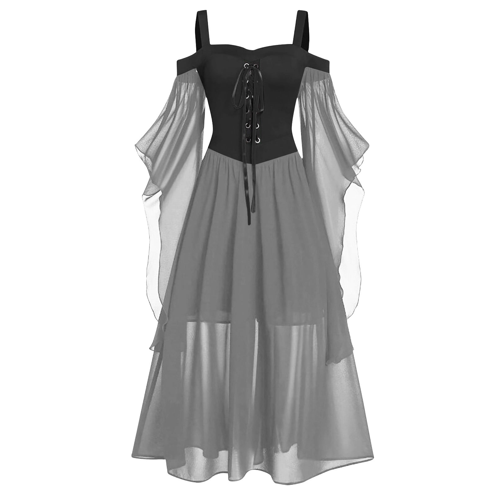 Mrat Women Goth Dresses Plus Size Solid Shoulder Gothic Short Dresses Sleeve Cosplay Retro Gown Lace Up Long Dress Dress 4XL 4X-Large - Walmart.com