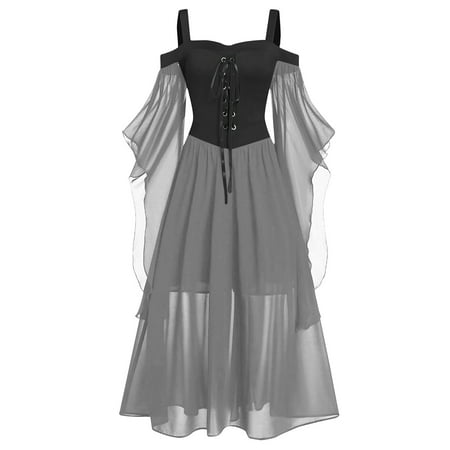 

Dresses for Women Sweater Dress Women Oversized Pure Cold Shoulder Butterfly Sleeve Lace Up Halloween Dress Clearance 2022 Summer Dresses Black Dress Long Sleeve Dress Gray 4XL