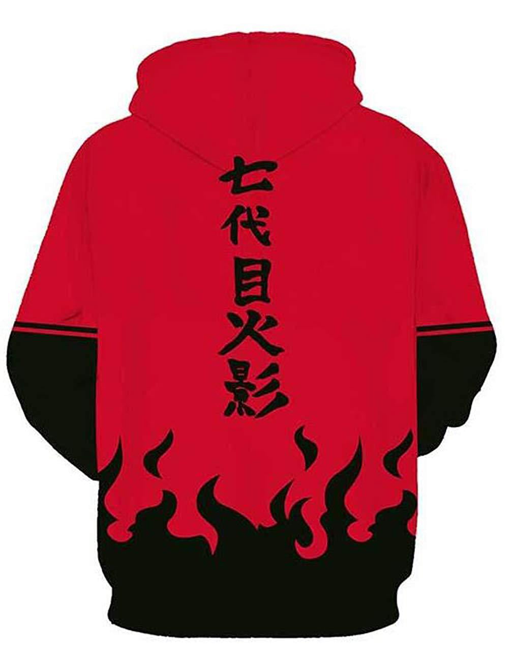 Mens 3D Naruto Anime Printed Pullover Full Zip Plus Size Cosplay Funny Hoodie Lightweight Novelty Outwear for Mens and Teens with Kango Pockets 