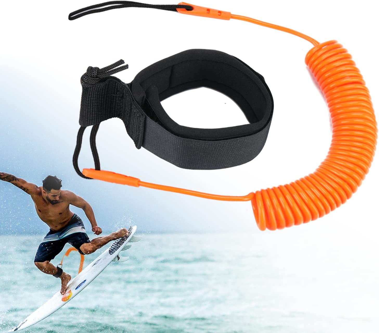 Leash Per Surf E SUP Con Borsa Impermeabile E Tappi Orecchie - Cima Di Sicurezza Estensibile 3m In TPU Per Longboard E Kayak