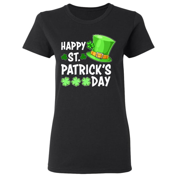 Inktastic Happy St. Patrick's Day Green Hat and Clovers Women's T-Shirt