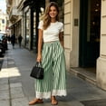 thumbnail image 5 of VBVC Women's Striped Drawstring Wide Leg Pants , Casual Summer Beach Trousers For Women , Ladies' Lace Trim Hem Loose Pants with Pockets, Green , S-3XL, 5 of 10