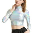 thumbnail image 2 of Jdlsppl Men's Long Sleeve T Shirt Halloween Metallic Crop Top High Neck Outfit Mardi Gras Soft Sexy Summer Blouse Light Blue Medium, 2 of 4