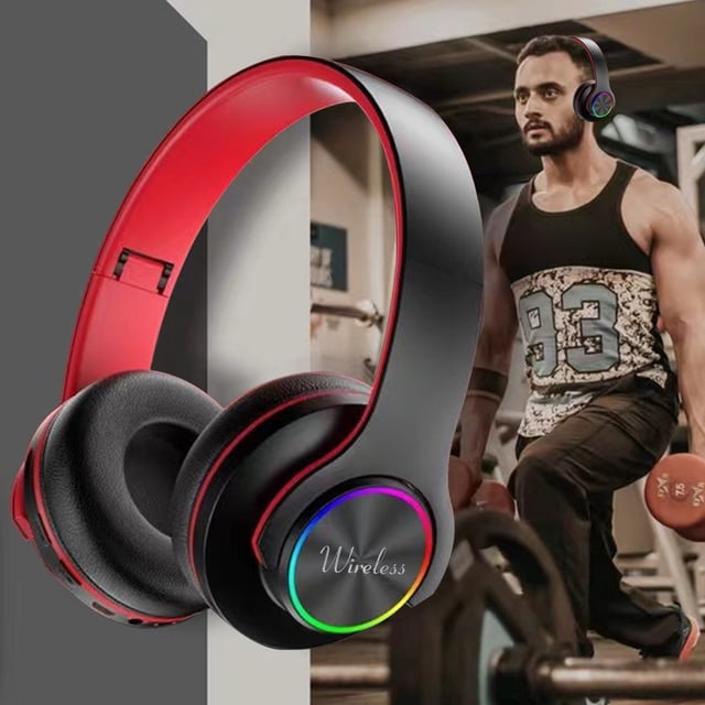Auriculares inalámbricos Bluetooth, Luz de respiración de 7 colores, Plegables, Graves profundos, Negro