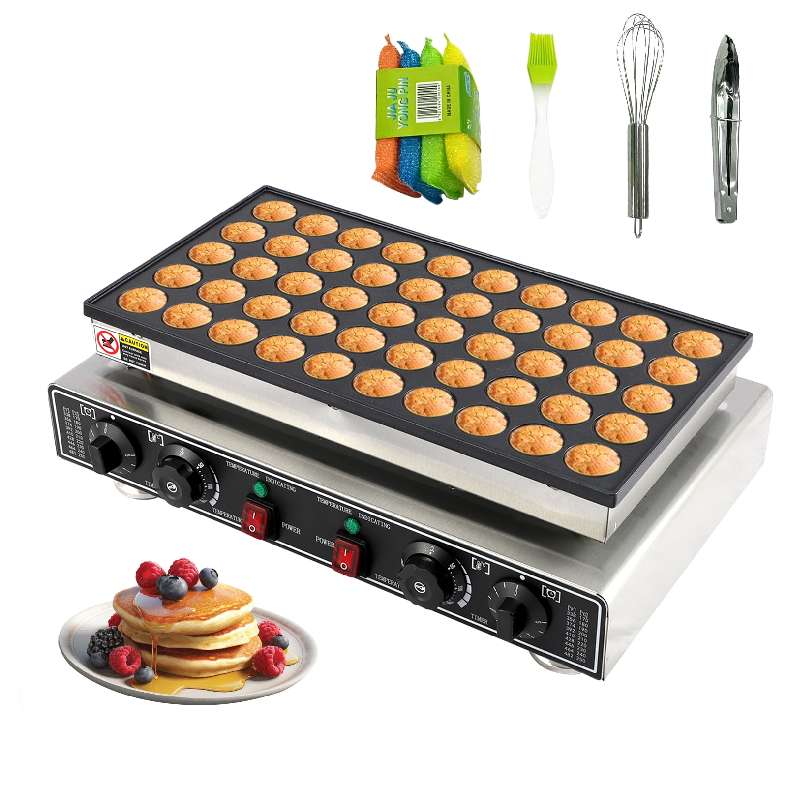 Commercial Mini Dutch Pancake Maker, 1800W Nonstick Waffle Iron – Adjustable Temp & Timer – Multi-Use Poffertjes Machine for Home, Restaurant, Food Truck – 50 Holes
