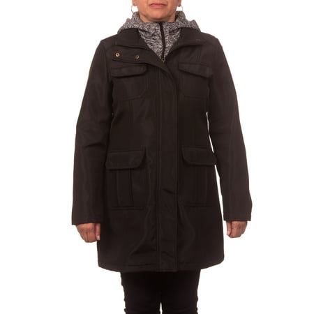 Women's Soft Shell Utility Jacket w/Melange Fleece Vestee and Hood