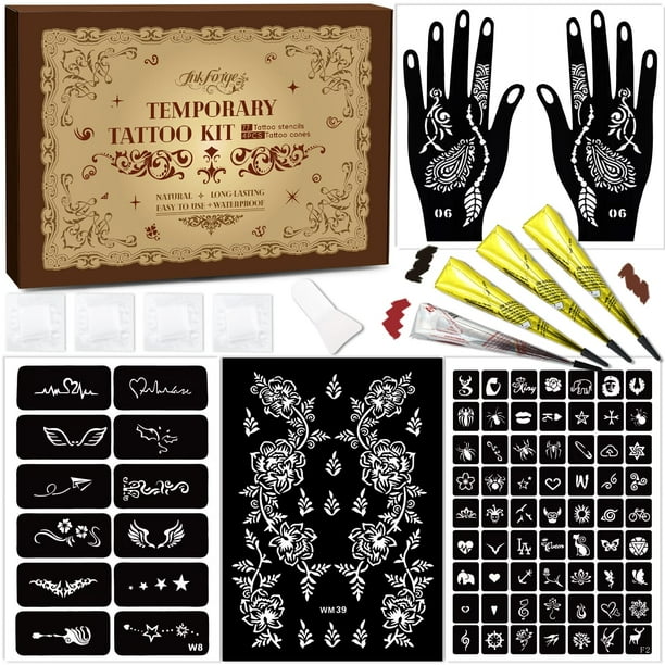 Kit de plantillas temporales para tatuajes InkForge con 4 conos de tatuaje