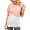 thumbnail image 4 of Femmes T-shirt Couleur Bloc Manches Courtes Femmes Blouse Ronde Col Rond, Rose, XL, 4 of 6