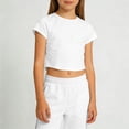 thumbnail image 4 of FINALGANG Girls Kids Short Sleeve Crew Neck Crop TShirt Solid Color Stretchy Casual Cropped Tee For Kids Daily Wear Sports Stylish Top, 4 of 5